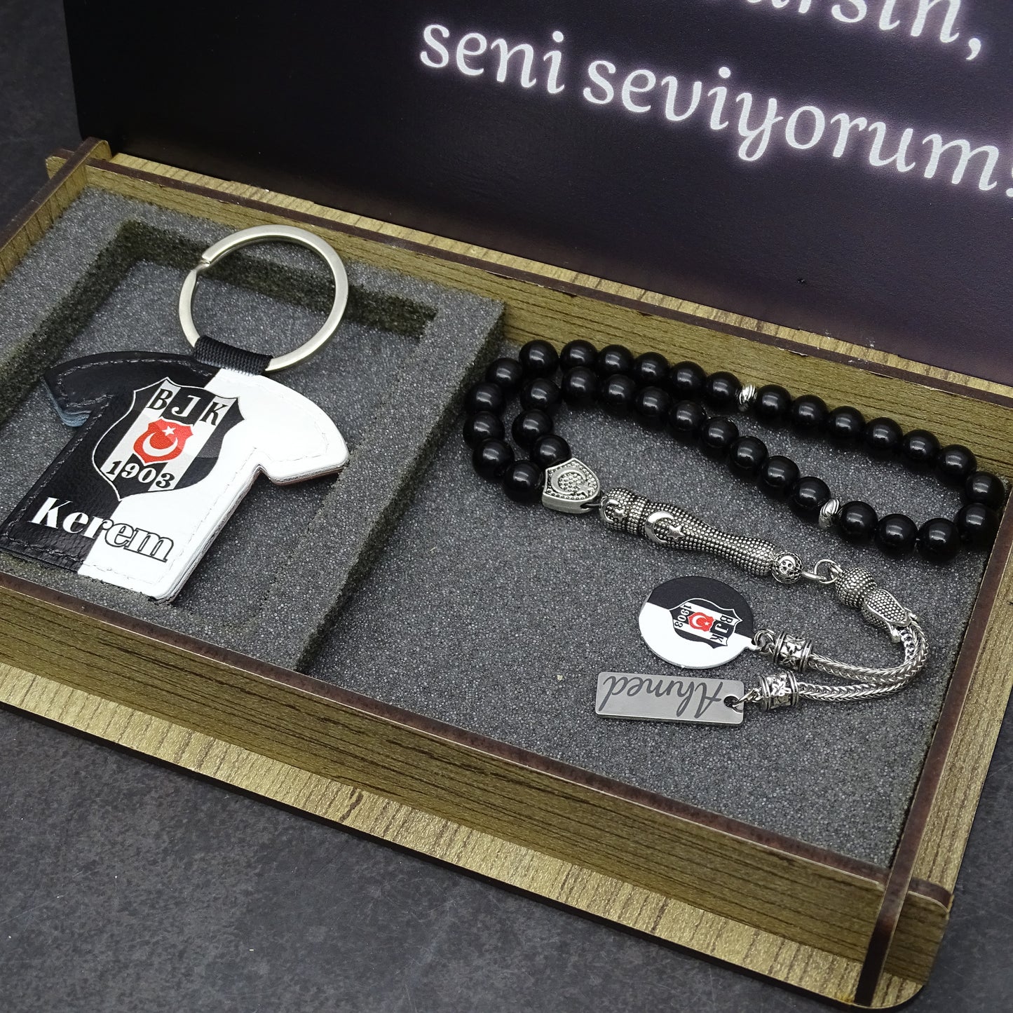 Personalisiertes Tesbih Geschenkset mit Wunschtext Besiktas