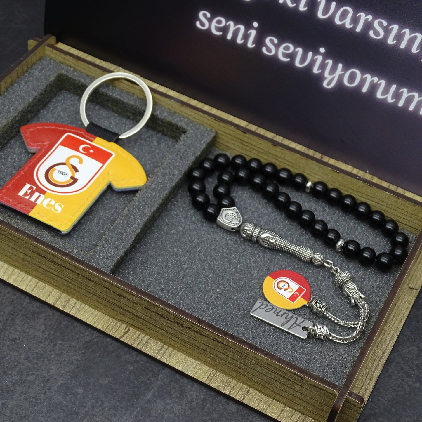 Personalisiertes Tesbih Geschenkset mit Wunschtext Galatasaray