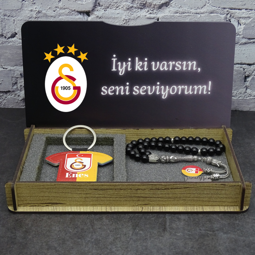 Personalisiertes Tesbih Geschenkset mit Wunschtext Galatasaray